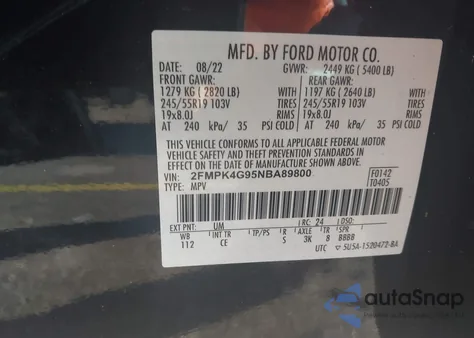 2022 Ford Edge Se из США, поврежденный, VIN 2FMPK4G95NBA89800